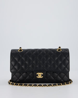 Chanel Black Classic Medium Double Flap Bag in Caviar Leather with Gold Hardware