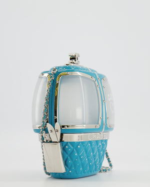 *COLLECTOR'S PIECE* Chanel FW19 Runway Blue Plexiglass Gondola Ski Lift Bag With Silver Hardware and Crystal Details