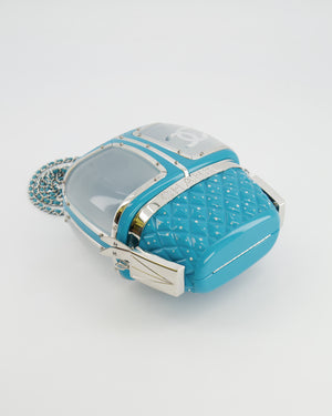 *COLLECTOR'S PIECE* Chanel FW19 Runway Blue Plexiglass Gondola Ski Lift Bag With Silver Hardware and Crystal Details