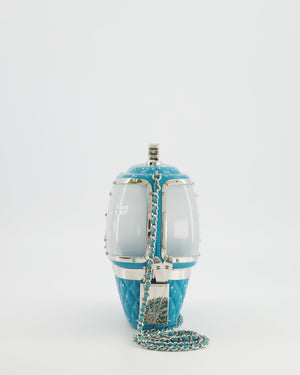 *COLLECTOR'S PIECE* Chanel FW19 Runway Blue Plexiglass Gondola Ski Lift Bag With Silver Hardware and Crystal Details