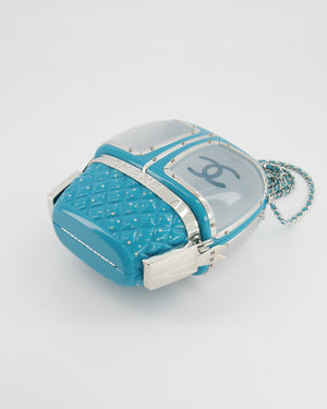 *COLLECTOR'S PIECE* Chanel FW19 Runway Blue Plexiglass Gondola Ski Lift Bag With Silver Hardware and Crystal Details