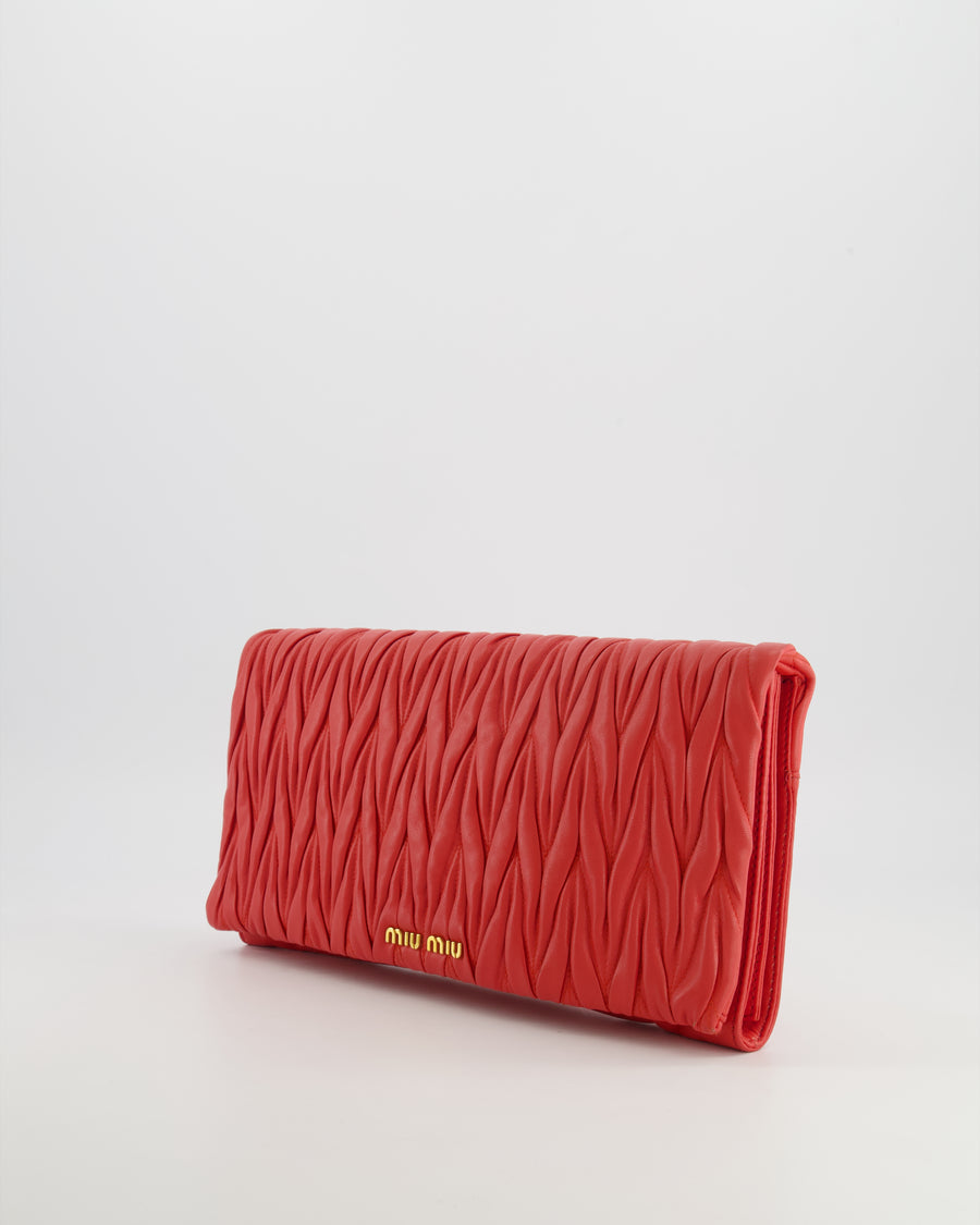 Miu Miu Burnt Orange Matelassé Leather Clutch Bag with Gold Hardware