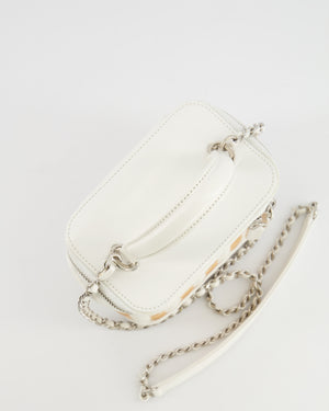 *RARE* Chanel White Small Take Away Vanity Top Handle Bag in White and Beige Wicker with Silver Hardware