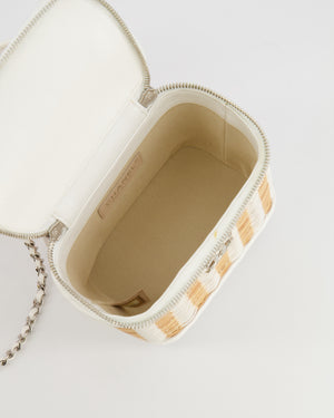 *RARE* Chanel White Small Take Away Vanity Top Handle Bag in White and Beige Wicker with Silver Hardware