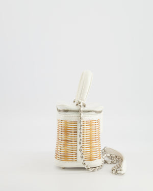 *RARE* Chanel White Small Take Away Vanity Top Handle Bag in White and Beige Wicker with Silver Hardware