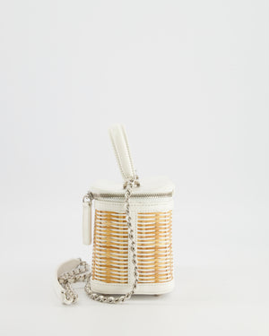 *RARE* Chanel White Small Take Away Vanity Top Handle Bag in White and Beige Wicker with Silver Hardware