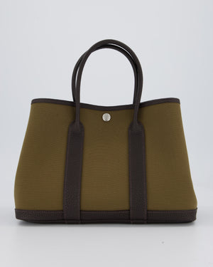 Hermès Garden Party 30 Bag in Vert Olive Canvas and Bai Brun Negonda Leather with Palladium Hardware
