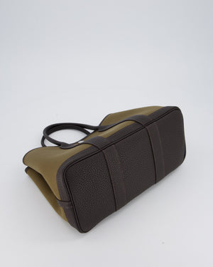 Hermès Garden Party 30 Bag in Vert Olive Canvas and Bai Brun Negonda Leather with Palladium Hardware