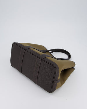 Hermès Garden Party 30 Bag in Vert Olive Canvas and Bai Brun Negonda Leather with Palladium Hardware