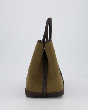 Hermès Garden Party 30 Bag in Vert Olive Canvas and Bai Brun Negonda Leather with Palladium Hardware