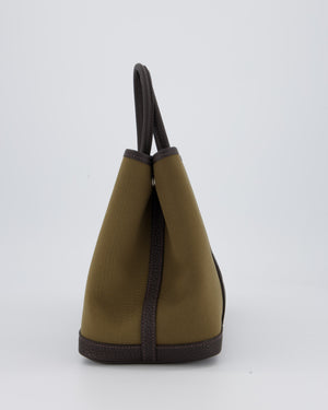 Hermès Garden Party 30 Bag in Vert Olive Canvas and Bai Brun Negonda Leather with Palladium Hardware