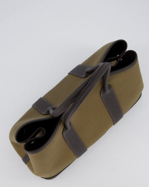 Hermès Garden Party 30 Bag in Vert Olive Canvas and Bai Brun Negonda Leather with Palladium Hardware