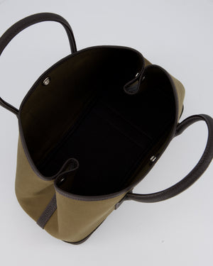 Hermès Garden Party 30 Bag in Vert Olive Canvas and Bai Brun Negonda Leather with Palladium Hardware
