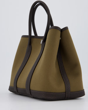 Hermès Garden Party 30 Bag in Vert Olive Canvas and Bai Brun Negonda Leather with Palladium Hardware