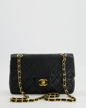 Chanel Vintage Black Small Classic Double Flap Bag in Lambskin Leather with 24K Gold Hardware