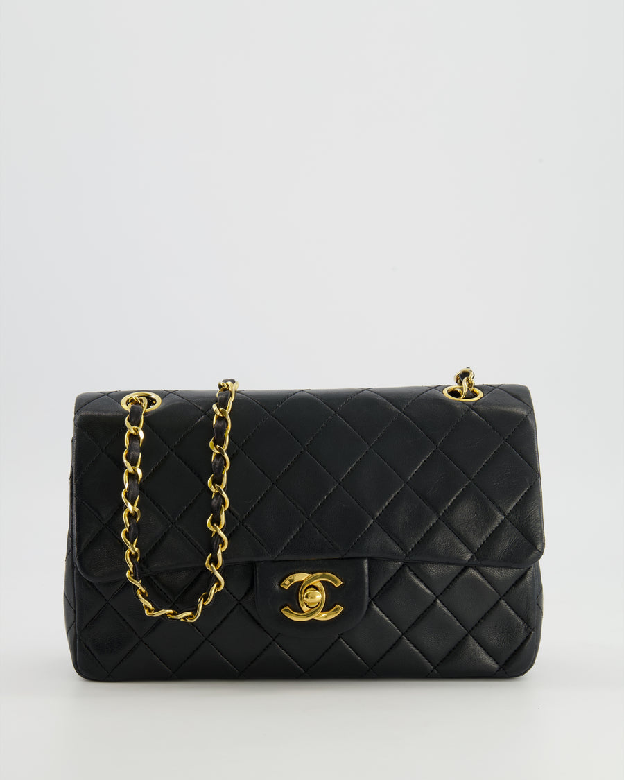 Chanel Vintage Black Small Classic Double Flap Bag in Lambskin Leather with 24K Gold Hardware