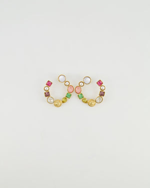 Chanel Cruise 26 Collection Gold Round CC Hoop Earrings with Multi-Colour Crystal Details