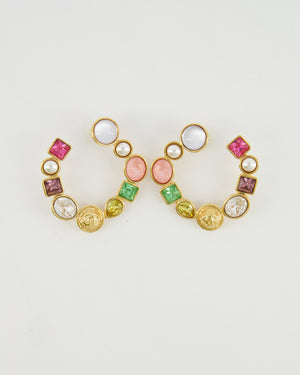 Chanel Cruise 26 Collection Gold Round CC Hoop Earrings with Multi-Colour Crystal Details