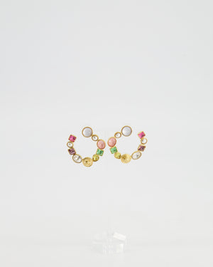 Chanel Cruise 26 Collection Gold Round CC Hoop Earrings with Multi-Colour Crystal Details