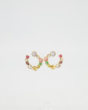 Chanel Cruise 26 Collection Gold Round CC Hoop Earrings with Multi-Colour Crystal Details