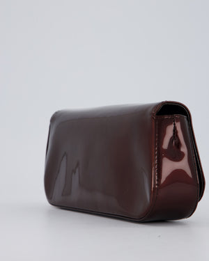 Louis Vuitton Burgundy Sobe Clutch Bag in Amarante Vernis Leather with Monogram Logo and Gold Hardware