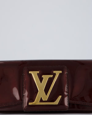 Louis Vuitton Burgundy Sobe Clutch Bag in Amarante Vernis Leather with Monogram Logo and Gold Hardware