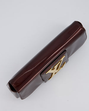 Louis Vuitton Burgundy Sobe Clutch Bag in Amarante Vernis Leather with Monogram Logo and Gold Hardware