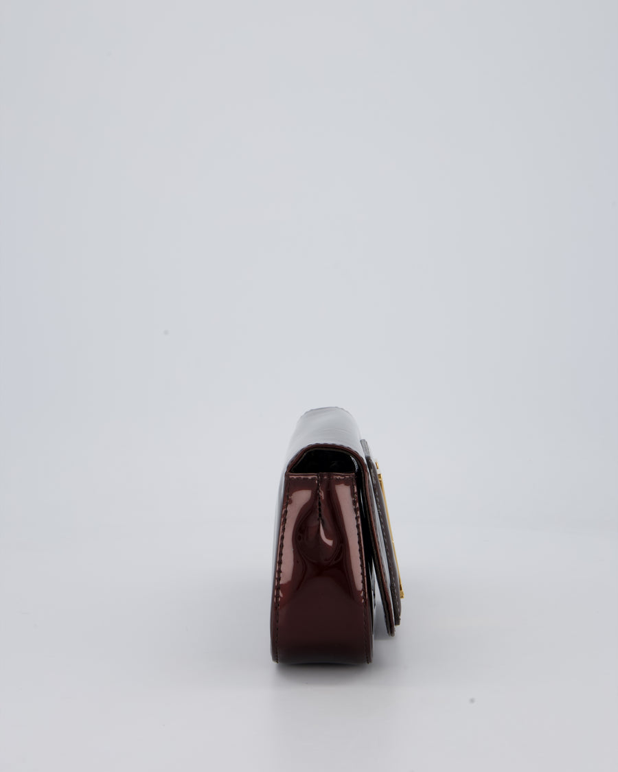 Louis Vuitton Burgundy Sobe Clutch Bag in Amarante Vernis Leather with Monogram Logo and Gold Hardware