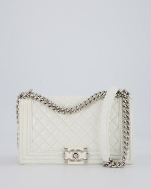 Chanel White Medium Boy Bag in Patent Leather with Silver Hardware