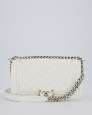 Chanel White Medium Boy Bag in Patent Leather with Silver Hardware