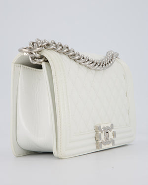 Chanel White Medium Boy Bag in Patent Leather with Silver Hardware