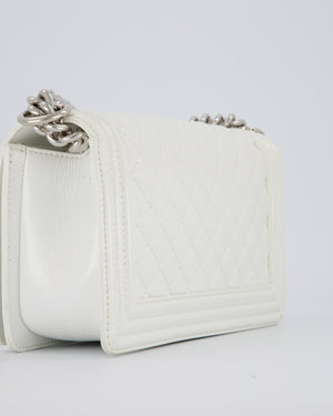 Chanel White Medium Boy Bag in Patent Leather with Silver Hardware