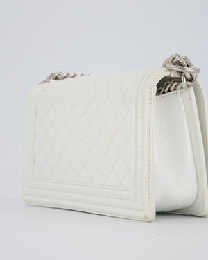 Chanel White Medium Boy Bag in Patent Leather with Silver Hardware