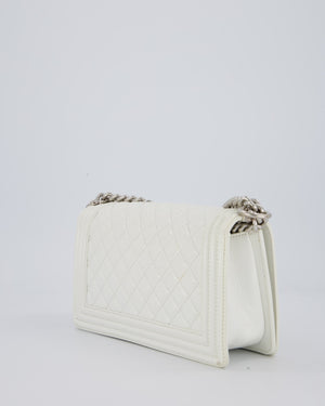 Chanel White Medium Boy Bag in Patent Leather with Silver Hardware