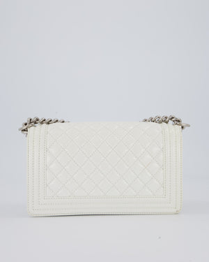 Chanel White Medium Boy Bag in Patent Leather with Silver Hardware