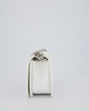 Chanel White Medium Boy Bag in Patent Leather with Silver Hardware