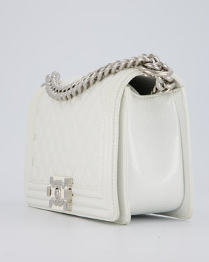 Chanel White Medium Boy Bag in Patent Leather with Silver Hardware