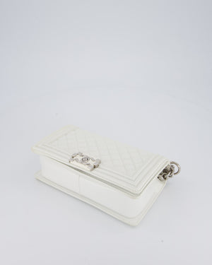 Chanel White Medium Boy Bag in Patent Leather with Silver Hardware