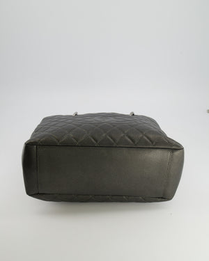 Chanel Grand Shopping Tote GST Bag in Metallic Grey Caviar Leather with Silver Hardware