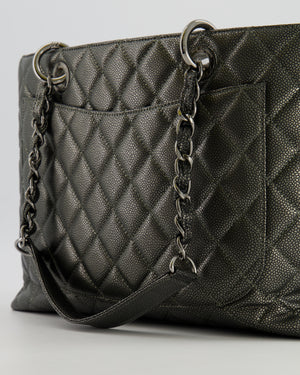 Chanel Grand Shopping Tote GST Bag in Metallic Grey Caviar Leather with Silver Hardware