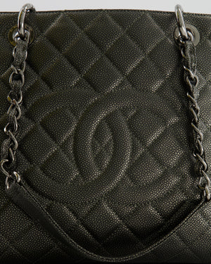 Chanel Grand Shopping Tote GST Bag in Metallic Grey Caviar Leather with Silver Hardware