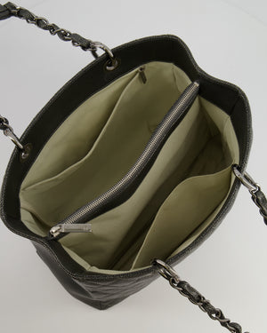 Chanel Grand Shopping Tote GST Bag in Metallic Grey Caviar Leather with Silver Hardware
