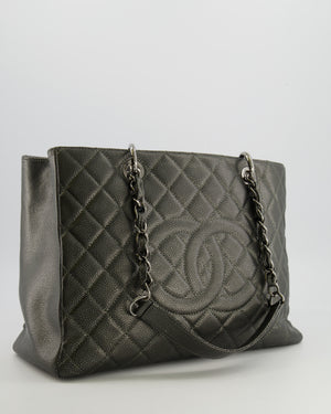 Chanel Grand Shopping Tote GST Bag in Metallic Grey Caviar Leather with Silver Hardware
