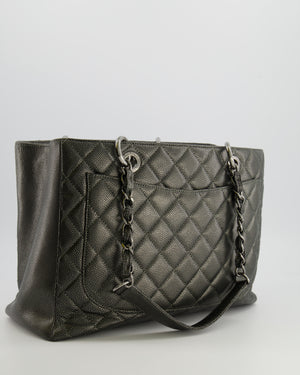 Chanel Grand Shopping Tote GST Bag in Metallic Grey Caviar Leather with Silver Hardware