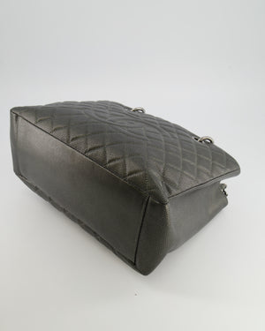 Chanel Grand Shopping Tote GST Bag in Metallic Grey Caviar Leather with Silver Hardware