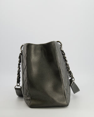 Chanel Grand Shopping Tote GST Bag in Metallic Grey Caviar Leather with Silver Hardware