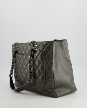 Chanel Grand Shopping Tote GST Bag in Metallic Grey Caviar Leather with Silver Hardware