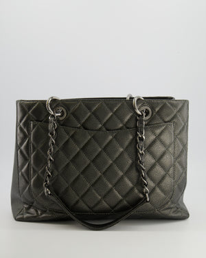 Chanel Grand Shopping Tote GST Bag in Metallic Grey Caviar Leather with Silver Hardware