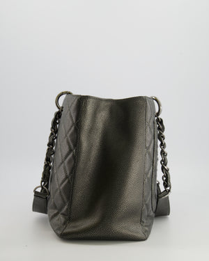Chanel Grand Shopping Tote GST Bag in Metallic Grey Caviar Leather with Silver Hardware