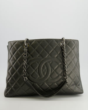 Chanel Grand Shopping Tote GST Bag in Metallic Grey Caviar Leather with Silver Hardware